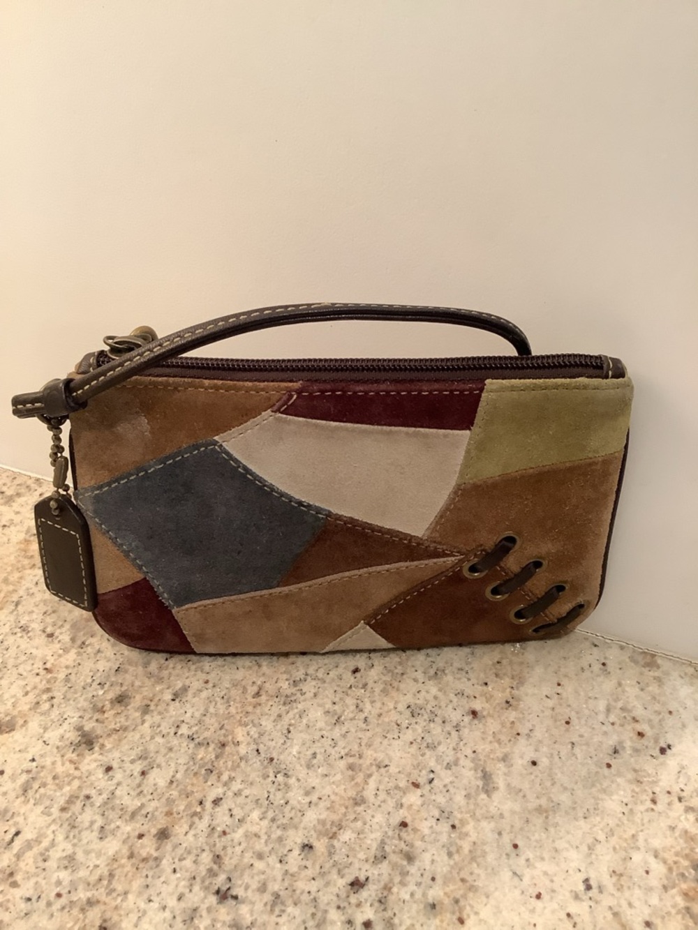 Vintage Coach Patchwork Suede Wristlet -(Green, Burgundy, Tan, Blue, Brown) - Picture 2 of 6
